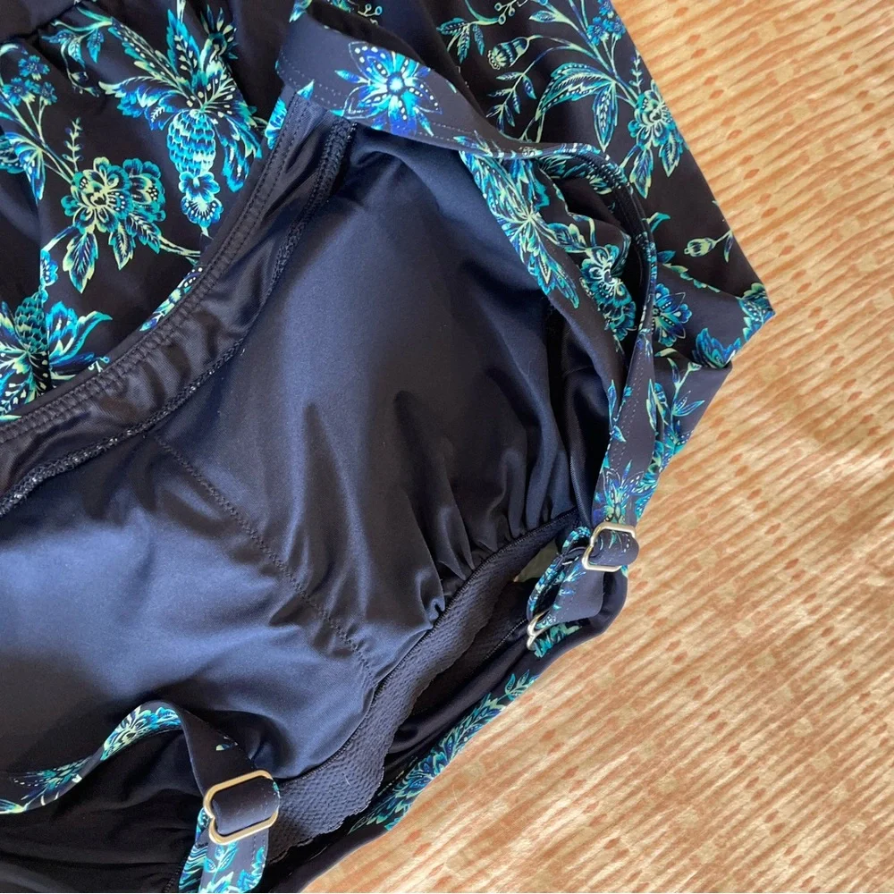 Lands End Deep Sea Navy Jacobean Blouson Swim Top Size 10 - Picture 7 of 7